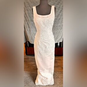 White Lace Appliqué Satin Dress
